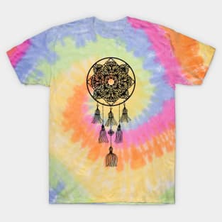 Black dreamcatcher over blue T-Shirt